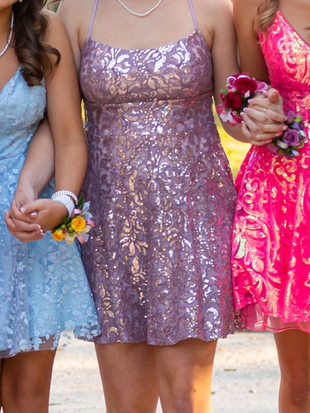 Emerald Sundae Mauve Sequin Fit-and-Flare Mini Dress